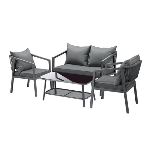 Livsip 4PCS Outdoor Furniture Set Sofa Table Chairs Set Grey