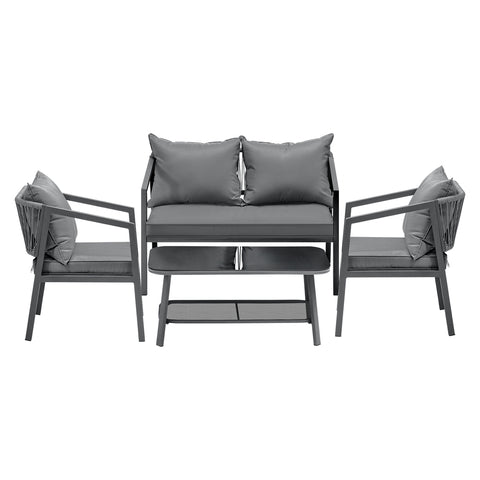 Livsip 4PCS Outdoor Furniture Set Sofa Table Chairs Set Grey