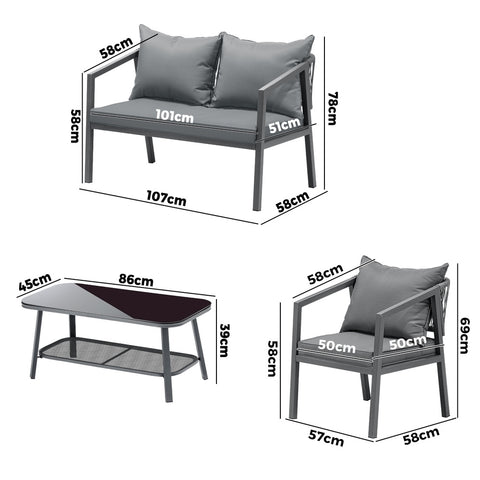 Livsip 4PCS Outdoor Furniture Set Sofa Table Chairs Set Grey