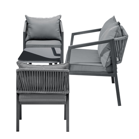 Livsip 4PCS Outdoor Furniture Set Sofa Table Chairs Set Grey