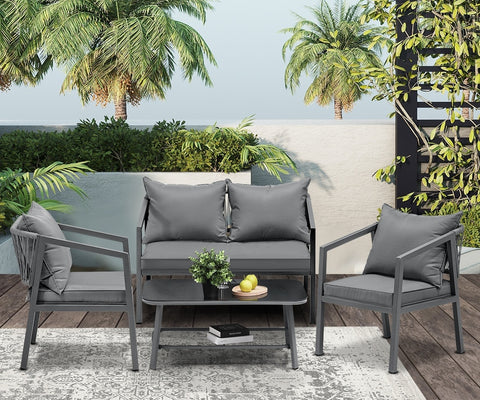 Livsip 4PCS Outdoor Furniture Set Sofa Table Chairs Set Grey