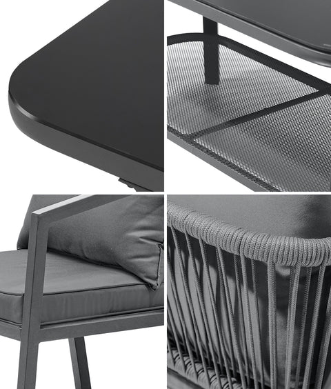 Livsip 4PCS Outdoor Furniture Set Sofa Table Chairs Set Grey