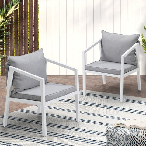 Livsip 2PCS Outdoor Furniture Chairs Steel Frame White