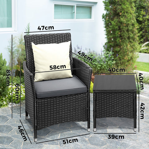 Livsip Outdoor Furniture Patio Chairs Table 3PCS Black