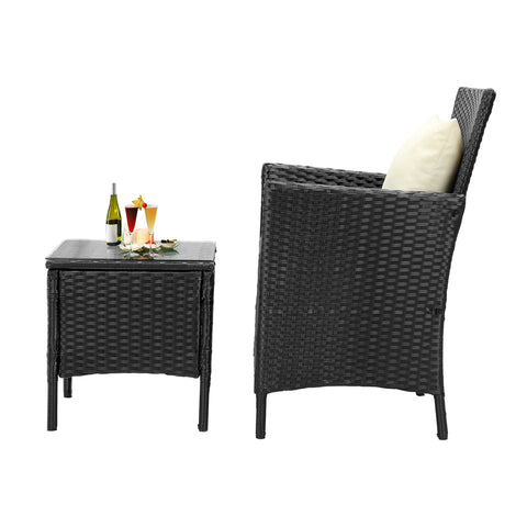 Livsip Outdoor Furniture Patio Chairs Table 3PCS Black
