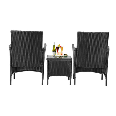 Livsip Outdoor Furniture Patio Chairs Table 3PCS Black