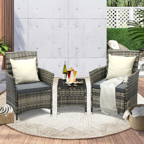 Livsip Outdoor Furniture Patio Chairs Table 3PCS Grey
