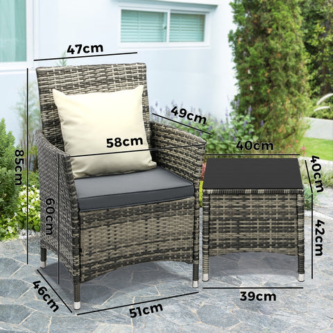 Livsip Outdoor Furniture Patio Chairs Table 3PCS Grey