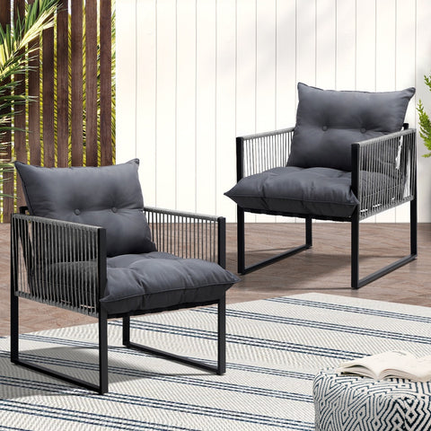 Livsip 2PCS Outdoor Patio Chairs Garden Sofa Set PE Wicker Grey