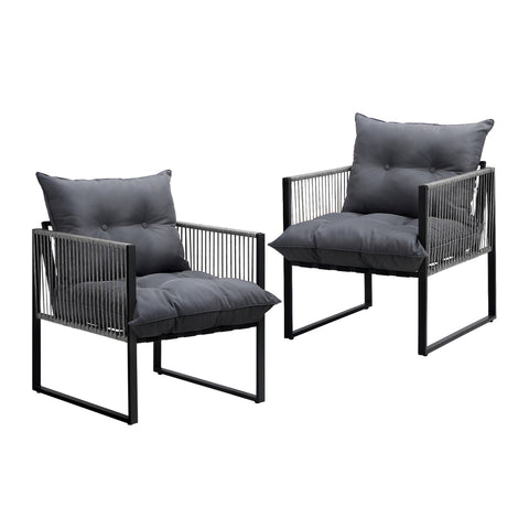 Livsip 2PCS Outdoor Patio Chairs Garden Sofa Set PE Wicker Grey