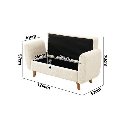 Storage Ottoman Sherpa Fabric White with Armrests