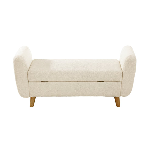 Storage Ottoman Sherpa Fabric White with Armrests