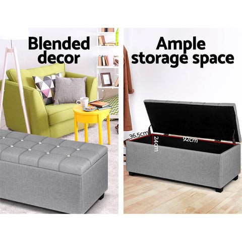 Premium Multi-functional Ottoman 97cm Button Linen Gray
