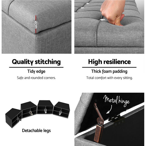 Premium Multi-functional Ottoman 97cm Button Linen Gray