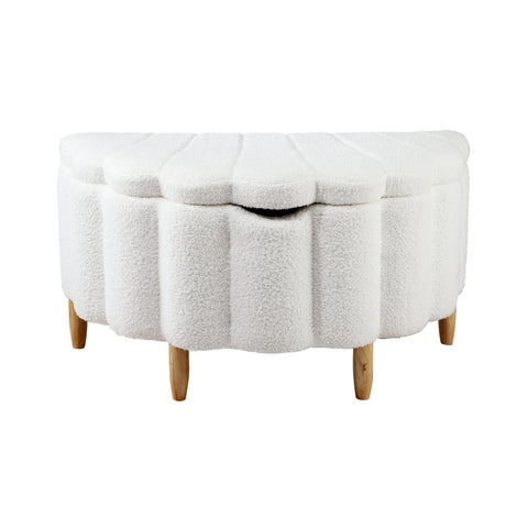 Storage Ottoman Scallop Boucle Fleece Foot Stool Seat Chest