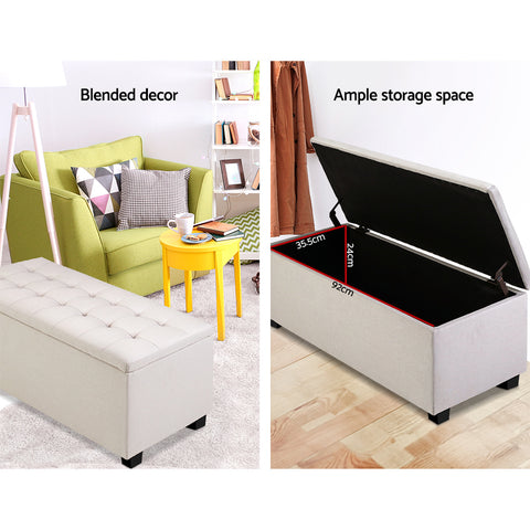 Premium Multi-functional Ottoman 97cm Linen Beige