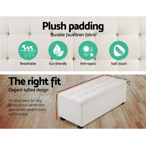 Premium Multi-functional Ottoman 97cm Linen Beige