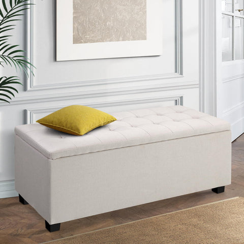 Premium Multi-functional Ottoman 97cm Linen Beige