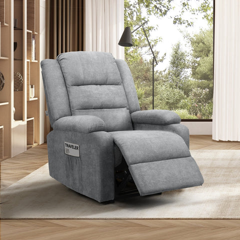 Recliner Chair Padded Lounge With Side Pocket Polyester Grey