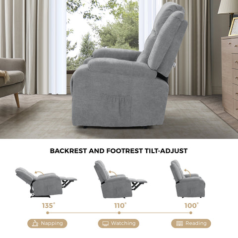 Recliner Chair Padded Lounge With Side Pocket Polyester Grey