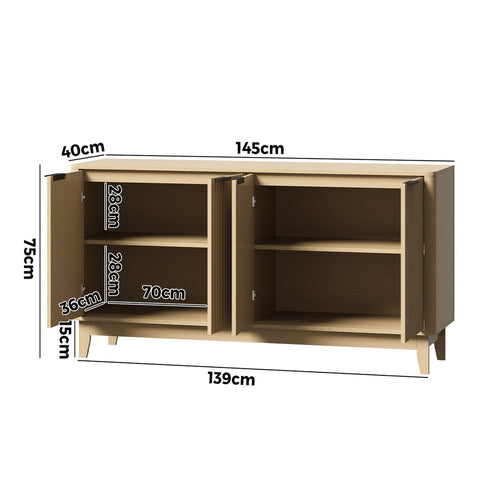 Buffet Sideboard Storage Cabinet 4 Doors Cupboard Natural