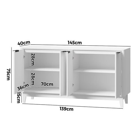 Buffet Sideboard Storage Cabinet 4 Doors Cupboard White