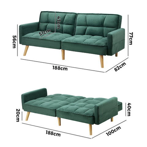 Sofa Bed Velvet 3-Seater
