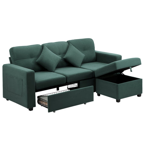 3 Seater Sofa Lounge Set Modular Couch Drawers&Ottoman Velvet Green