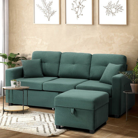 3 Seater Sofa Lounge Set Modular Couch Drawers&Ottoman Velvet Green