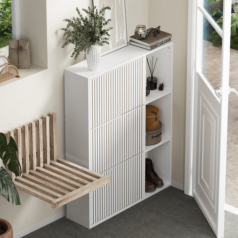 Shoe Rack Storage Cabinet with Display Shelves White