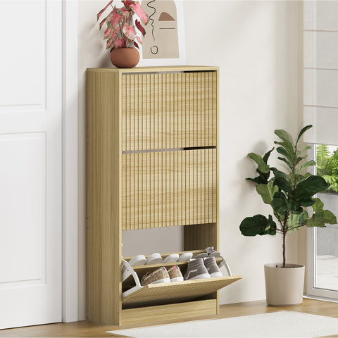 Shoe Rack Storage Cabinet 3 Compartments Natural