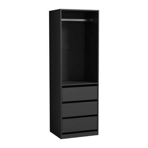 Open Wardrobe Shelf Unit 3 Drawers Hanging Rail Black