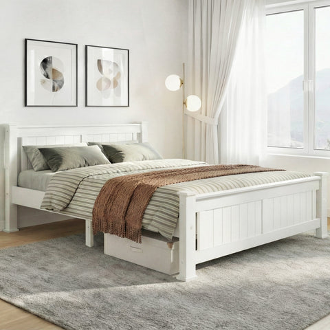 Bed Frame Double Size Wooden White RIO