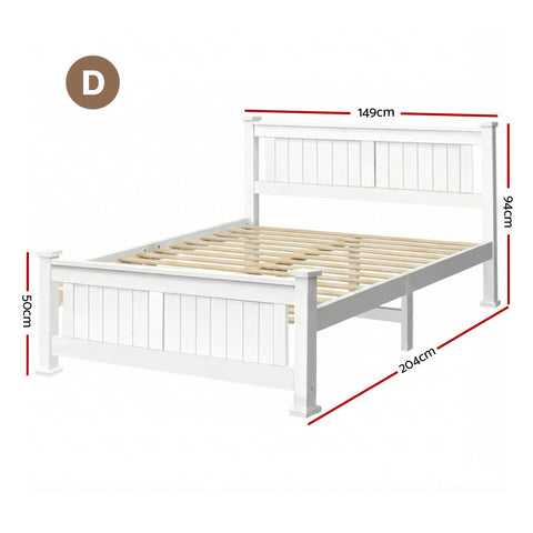 Bed Frame Double Size Wooden White RIO