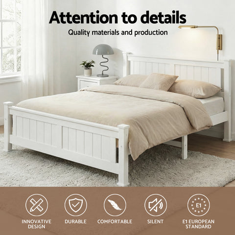 Bed Frame Double Size Wooden White RIO