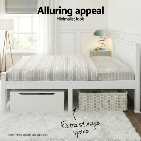 Bed Frame Double Size Wooden White RIO