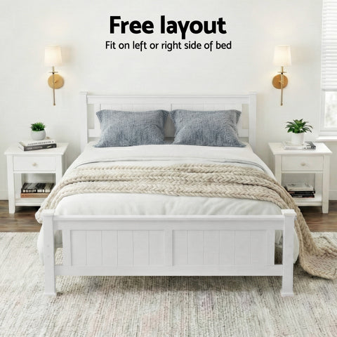 Bed Frame Double Size Wooden White RIO