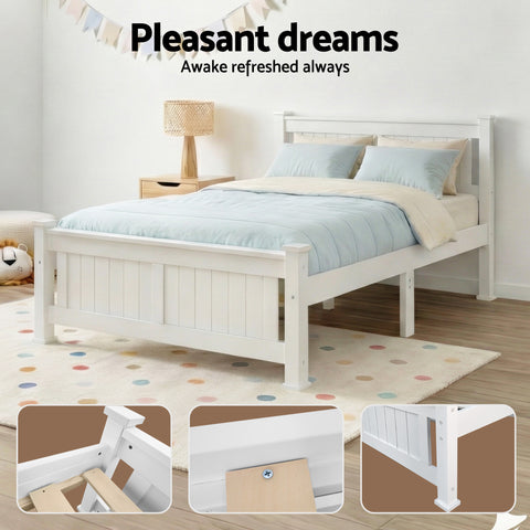 Bed Frame Double Size Wooden White RIO