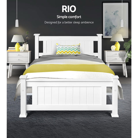 Bed Frame King Single Size Wooden White RIO