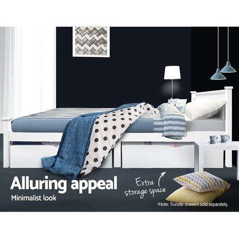 Bed Frame King Single Size Wooden White RIO