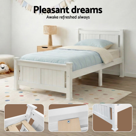 Bed Frame King Single Size Wooden White RIO