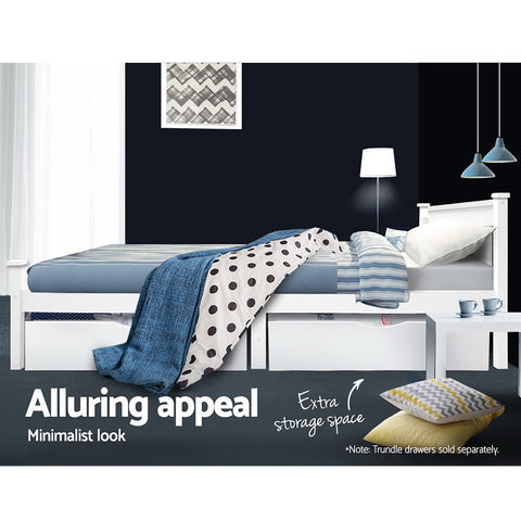 Bed Frame Single Size Wooden White RIO