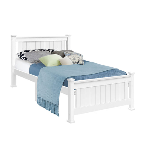 Bed Frame Single Size Wooden White RIO