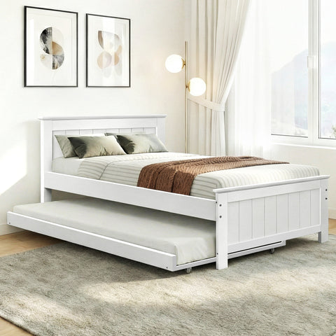 Bed Frame King Single Size Wooden Trundle Daybed White ELVIS
