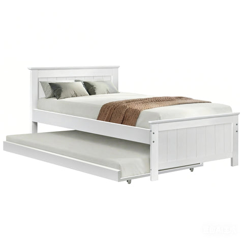 Bed Frame King Single Size Wooden Trundle Daybed White ELVIS