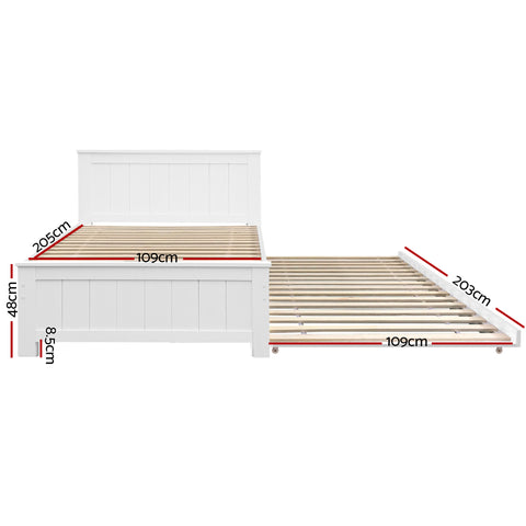 Bed Frame King Single Size Wooden Trundle Daybed White ELVIS