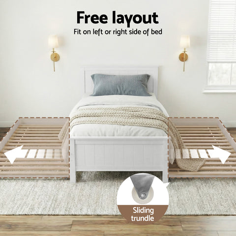 Bed Frame King Single Size Wooden Trundle Daybed White ELVIS