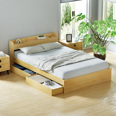 Bed Frame Double Size with Charging Ports and 2 Drawers AURA