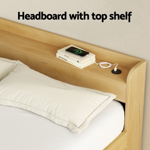 Bed Frame Double Size with Charging Ports and 2 Drawers AURA