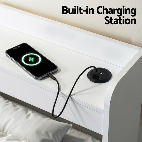 Bed Frame King Single Size with Charging Ports and 2 Drawers AURA